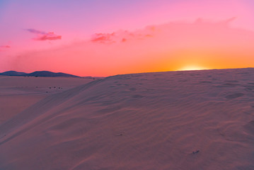 Sunset over the sand dunes, Canary Island of Fuerteventura