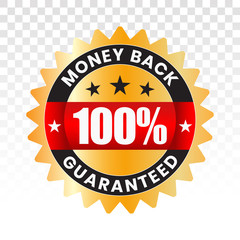100 percent money back label vector flat icon for customer satisfaction guarantee on a transparent background