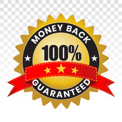 100 percent money back label vector flat icon for customer satisfaction guarantee on a transparent background