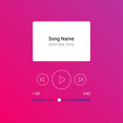 Mobile App Interface. Pink gradient Music Player. Vector Illustration