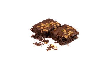 Chocolate Brownie isolated on white. The image is in full focus, front to back