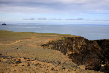 Vik / Iceland - August 15, 2017: Dyrholaey promontory sea view, Vik, Iceland, Europe