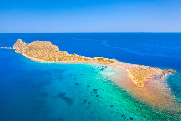 Fototapeta na wymiar Glaronisi island near the amazing beach of Kolokitha, Elounda, Crete, Greece.
