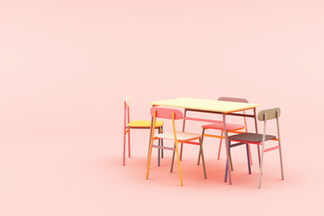 minimal chair in colorful pastel concept on pink background 3d rendering