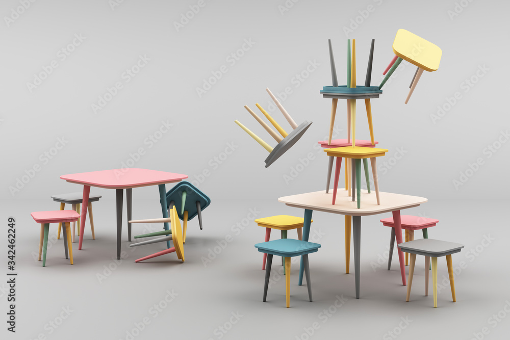Aufkleber modern minimal stool in colorful pastel concept on grey background 3d rendering