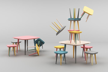 modern minimal stool in colorful pastel concept on grey background 3d rendering
