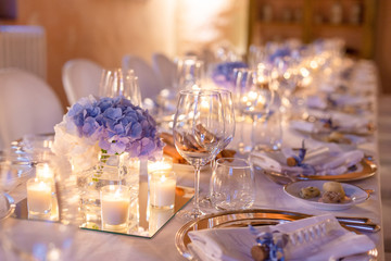 Tables decorated for a party or wedding reception