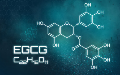 Chemical formula of EGCG on a futuristic background