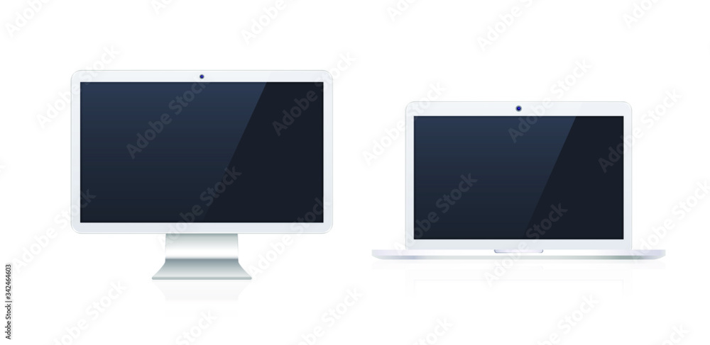 Aufkleber set of white technological devices with blank black screen on background . isolated vector elements
