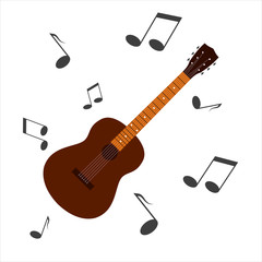 Isolated silhouette of a classic guitar. A collection of musical string instruments.