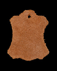 leather shape sample tag, isolated on black