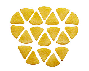 mexican nachos tortilla chips abstract shape, isolated on white