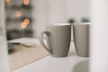 morning coffee at home. coffee cups. flat lay