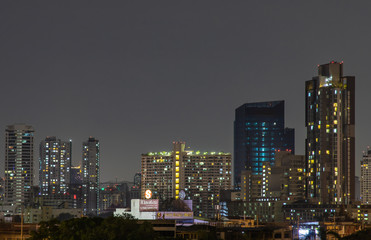Bangkok downtown at night view in the business district, Beautiful twilight give the city a modern style,