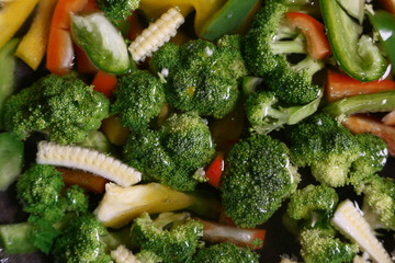 Steamed vegetables in a bowl, close up.
