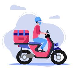 Courier for the delivery of goods on a motorcycle. Online service with delivery.