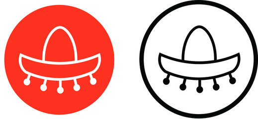 Two sombrero icons. Line icon and with background. Red background.