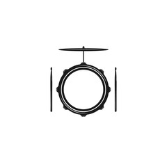 Fototapeta na wymiar Vector logo of rock school or rock band. Snare drum with drumsticks and cymbals.
