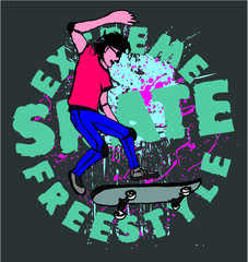 skateboard printing and embroidery graphic design vector art