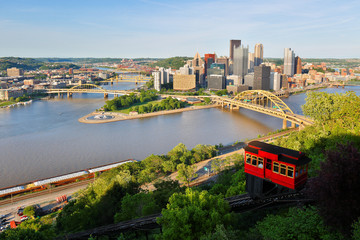 Pittsburgh Skyline Showing Downtown  and incline on a late afternoon. Viewing From Grandview...