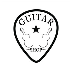 classical guitar line art guitar pick logo vector illustration