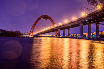 Zhivopisny Bridge over Moscow river at night