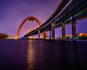Zhivopisny Bridge over Moscow river at night