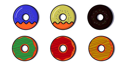 Set of sweet colorful donuts. Flat illustration of donut icons. Donuts cartoon.