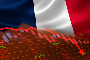French Flag and Economic Downturn With Stock Exchange Market Indicators in Red