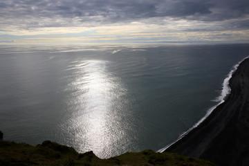 Vik / Iceland - August 15, 2017: The volcanic beach view from Dyrholaey promontory, Vik, Iceland, Europe