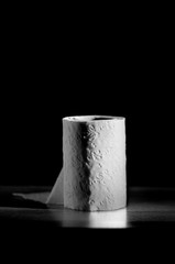 toilet paper roll on black background