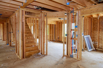 Fototapeta na wymiar Wooden house residential construction home framing