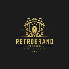 Luxury logo design template vector illustration victorian vignettes royal ornament shapes for logotype or badge design