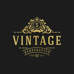 Luxury logo design template vector illustration victorian vignettes royal ornament shapes for logotype or badge design