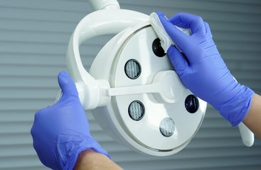 Cleaning, disinfection, sterilization, medical lamp in a dental clinic, operating room of a medical...