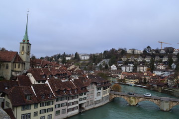 Fototapeta na wymiar View of the landscape of the Swiss city of Bern from a height