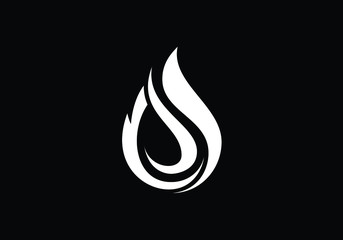 Flame logo design. Fire icon, oil and gas industry symbol isolated on black background