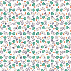 Seamless pattern rabbits with apple. Sweet illustration.