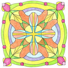 Square mandala sacred geometry with double cross