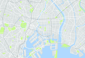 Color vector map of Tokyo Japan city.
Vector city center illustration.