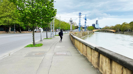 TBILISI, GEORGIA - APRIL 21, 2020: Empty Tbilisi, Street is normally gridlocked with shoppers and...