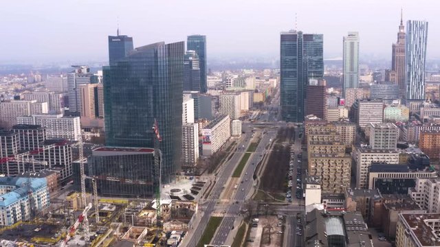 Drone 4k. View of city during Coronavirus. Warsaw in Poland