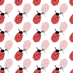 Ladybugs seamless vector background. Lucky charms repeating hand drawn background. Use for New Years, fabrics, packaging