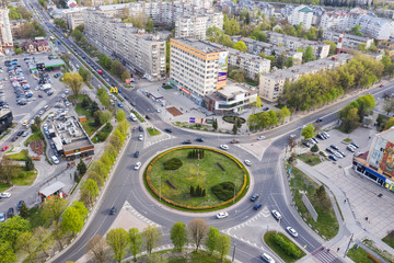 Aerial veiw on roundabout on the cross of Chornovola and Lypynskogo Str. from drone © Ruslan