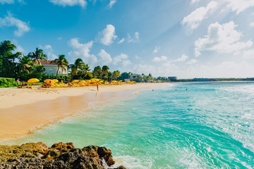 Caribbean island of Anguilla with palm trees and white beaches