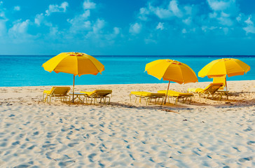 Caribbean island of Anguilla with palm trees and white beaches