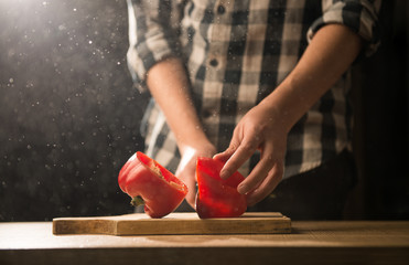 Cutting a pepper in my kitchen