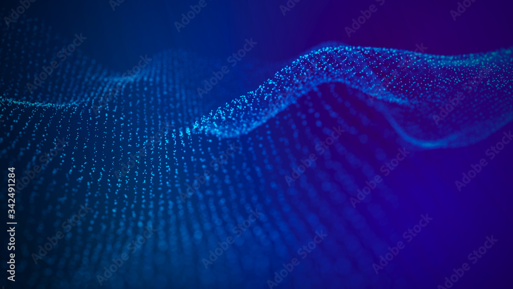 Aufkleber wave 3d. wave of particles. abstract blue geometric background. big data visualization. data technol