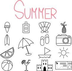 set of doodle summer icons for design