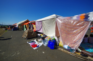Portoviejo, Ecuador - April, 18, 2016: Tents for the refugees after 7.8 earthquake.